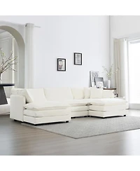 Lovmor White 5 Seat U shaped Sectional Sofa with Reversible Footrest 2 Ottomans