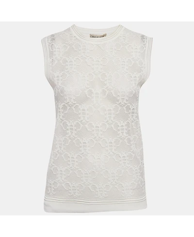 Pre-Owned Emilio Pucci Women's White Stretch Lace Sleeveless Sheer Top