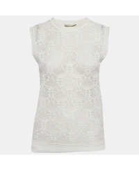 Pre-Owned Emilio Pucci Women's White Stretch Lace Sleeveless Sheer Top