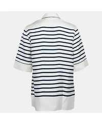 Pre-Owned Dolce & Gabbana Women's Ivory Striped Silk Short Sleeve Shirt
