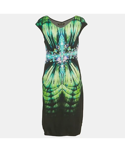 Pre-Owned Roberto Cavalli Women's Black Printed Jersey Midi Dress