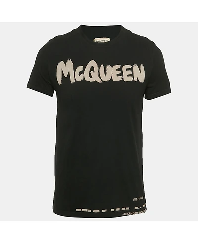 Pre-Owned Alexander Mcqueen Men's Black Graffiti Logo Printed Cotton T-Shirt