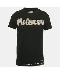 Pre-Owned Alexander Mcqueen Men's Black Graffiti Logo Printed Cotton T-Shirt