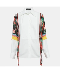 Pre-Owned Dolce & Gabbana Women's White Foulard Print Cotton Poplin Oversize Shirt