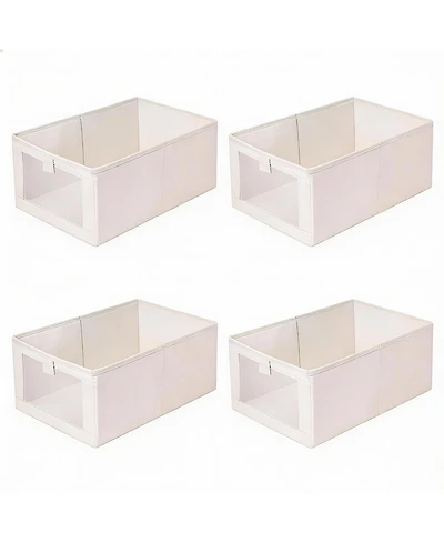 Yigii 4 Pack Foldable Linen Storage Bins with Clear Window for Multi-Purpose Use