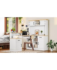 Streamdale Furniture L-Shaped Computer Desk with Outlet, Drawers, Bookshelf, White