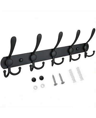 Yigii Premium Metal Wall-Mounted Coat Rack, 5 Tri-Hooks, Multiple Colors