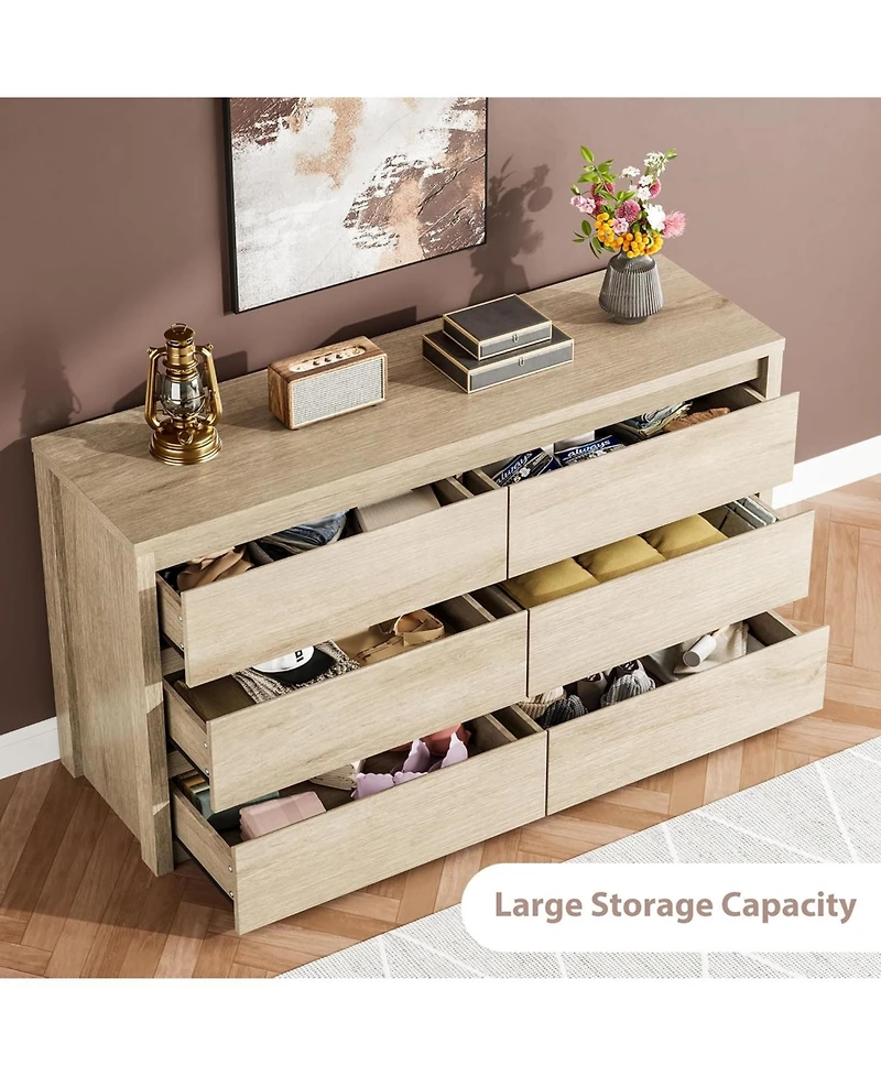 gaomon 6-Drawer Dresser for Bedroom, Wide Handle-Free Wooden Storage Cabinet for Entryway & Living Room