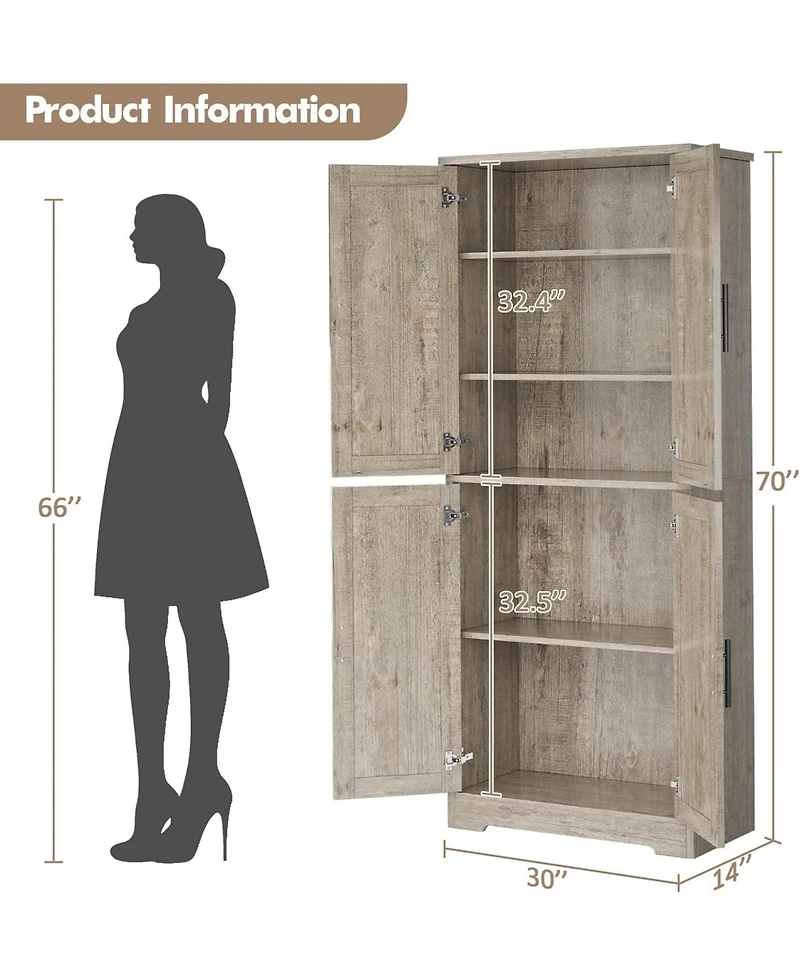 gaomon 70" Tall Kitchen Pantry Cabinet with Doors and Adjustable Shelves, Freestanding Storage Cabinet, Grey