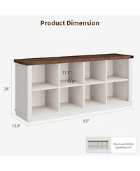 gaomon 8 Cube Storage Organizer Bookshelf, 62" Long 3-Tier Farmhouse Bookcase for Entryway or Living Room