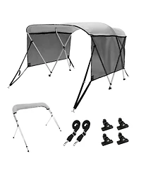 Mecale 3 Bow Bimini Top Boat Cover, 600D Polyester Canopy with Mesh Sidewalls, 1" Aluminum Frame, Storage Boot, Light Grey