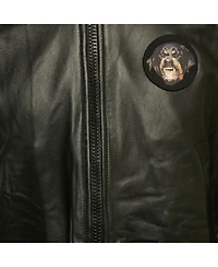 Pre-Owned Givenchy Men's Black Leather Rottweiler Patch Bomber Jacket