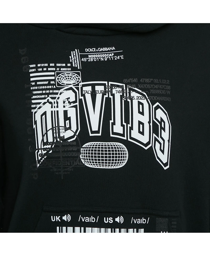 Pre-Owned Dolce & Gabbana Men's Black Dgvibe3 Print Cotton Knit Hoodie