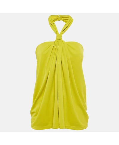 Pre-Owned Ronny Kobo Women's Olive Green Jersey Halterneck Ruched Top