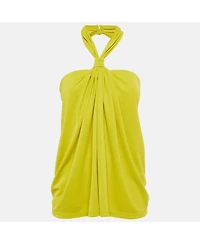 Pre-Owned Ronny Kobo Women's Olive Green Jersey Halterneck Ruched Top