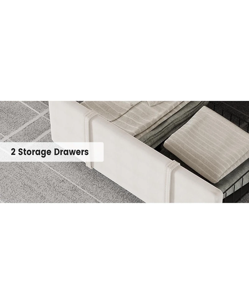 gaomon Upholstered Platform Bed Frame with Diamond Button Tufted Headboard – 2 Spacious Storage Drawers Bedroom