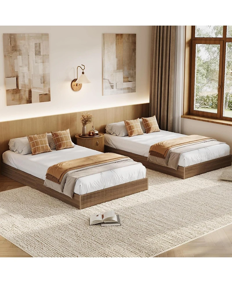 gaomon Wood Bed Frame, Wooden Platform with Fluted Design