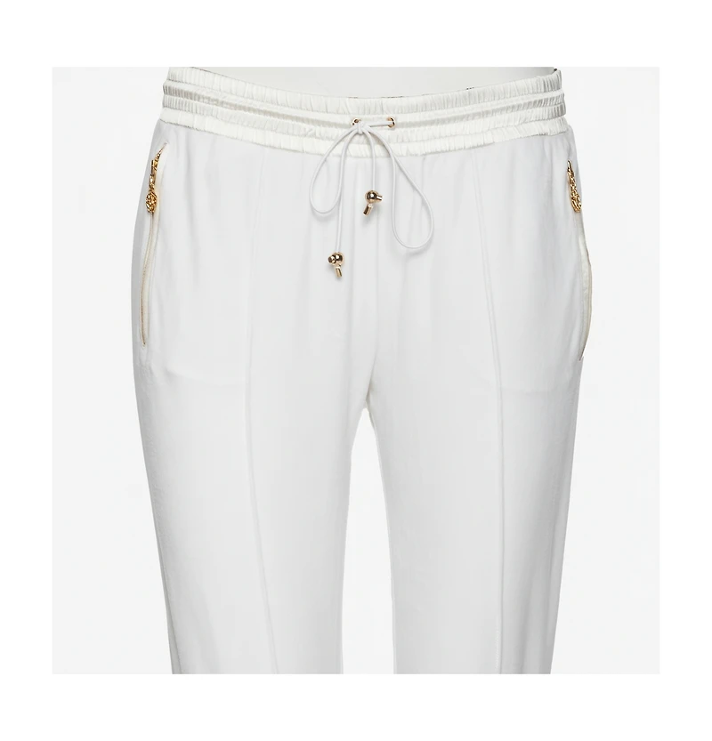 Pre-Owned Roberto Cavalli Women's White Cotton Rib Knit Detailed Cropped Joggers