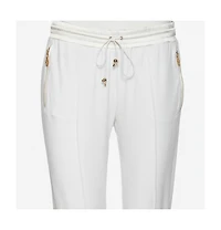 Pre-Owned Roberto Cavalli Women's White Cotton Rib Knit Detailed Cropped Joggers