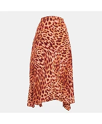 Pre-Owned Stella Mccartney Women's Brown Leopard Print Silk Asymmetric Midi Skirt