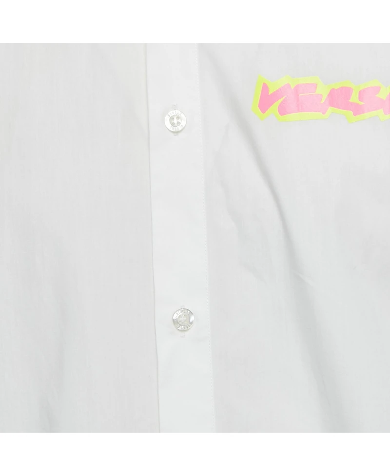 Pre-Owned Versace Men's White Cotton Logo Printed Shirt