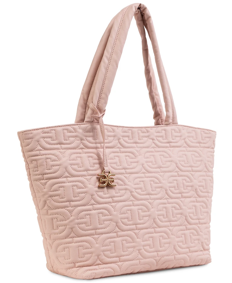 Sam Edelman Ethyl Top Zip East West Quilted Logo Extra Large Tote Bag