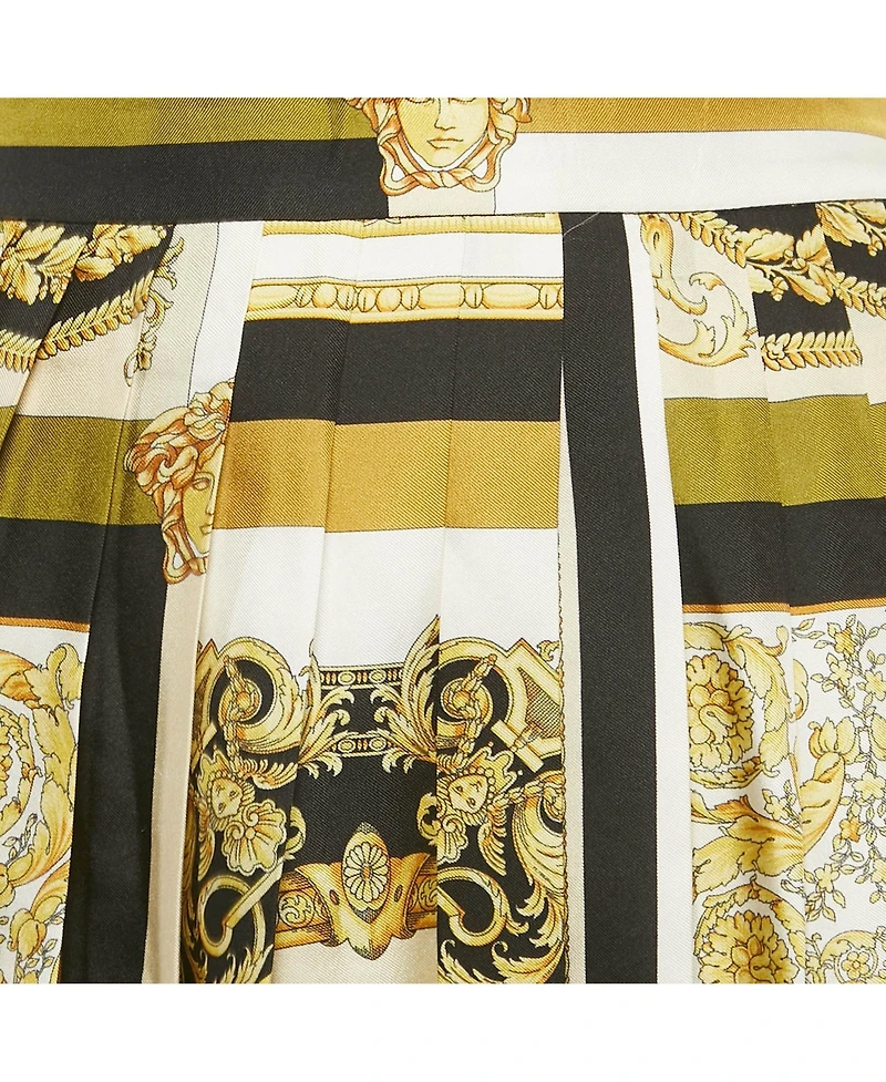 Pre-Owned Versace Women's Yellow/black Barocco Print Silk Pleated Mini Skirt