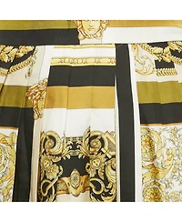 Pre-Owned Versace Women's Yellow/black Barocco Print Silk Pleated Mini Skirt