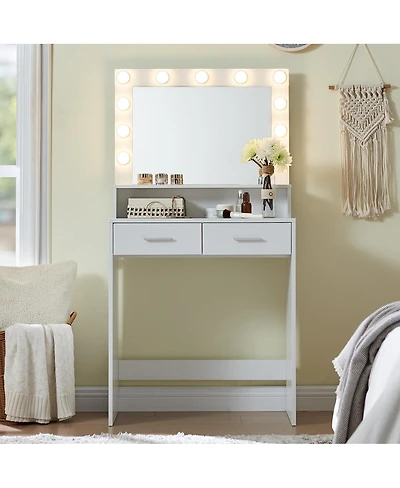 Streamdale Furniture Vanity Desk with Mirror, Lights, Drawer & 2-Level Storage
