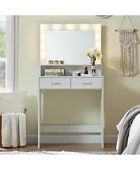 Streamdale Furniture Vanity Desk with Mirror, Lights, Drawer & 2-Level Storage