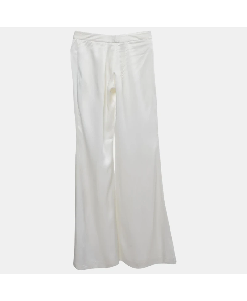 Pre-Owned Balmain Women's White Satin Flared High Rise Trousers