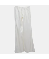 Pre-Owned Balmain Women's White Satin Flared High Rise Trousers