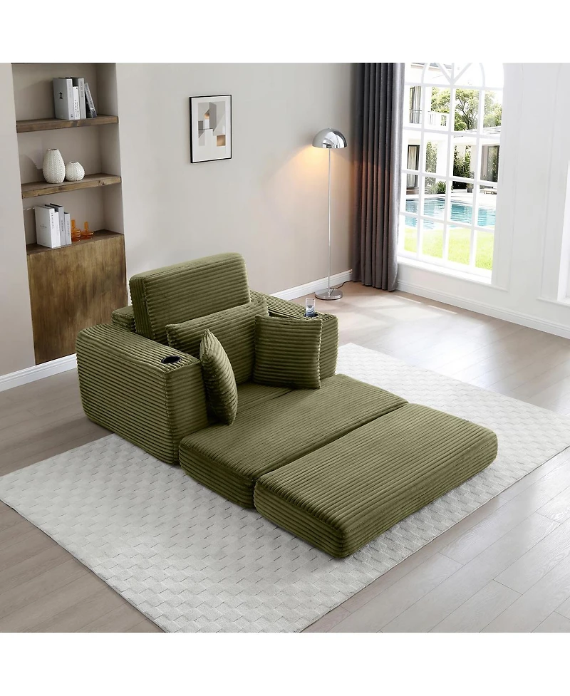 Streamdale Furniture 52.4" Boneless Chaise Lounge Indoor Oversized Cloud-Like Cozy Modular 3-in-1 Sofa Bed, Green