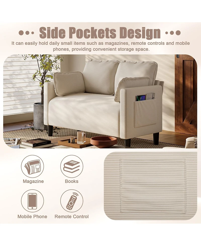 Streamdale Furniture 48" Corduroy Loveseat Couch with Cushions & Side Storage