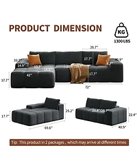 Streamdale Furniture L-shaped modular sofa, no assembly, deep seat, 3 cushions
