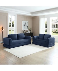 Streamdale 2-in-1 Folding Convertible Sofa Bed, Modern Corduroy Sleeper Couch with 2 Pillows, Blue