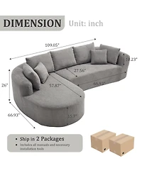 Streamdale Furniture Light Gray Corduroy Cloud Sectional Sofa with L-Shape Chaise