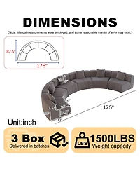 Streamdale Furniture Chenille curved sectional sofa with 6 pillows, semi-circular modular sofa for any room