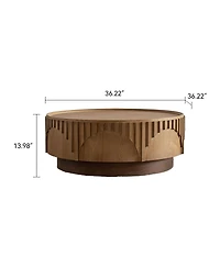 Streamdale Furniture Modern Round Coffee Table - Solid Wood & Mdf Moon-Cut Fluted Center Table