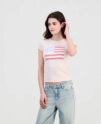 Just Polly Juniors' Patchwork Flag Short-Sleeve T-Shirt