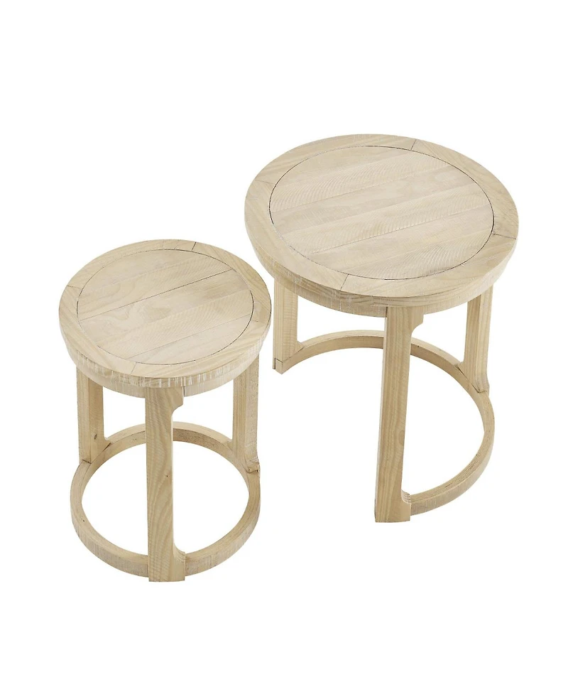 Streamdale Furniture 24" 2PC Curved Round Wooden Coffee Table Set, Mid Century Rustic Oak