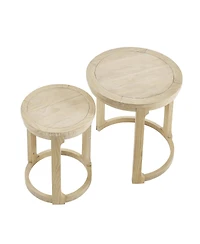 Streamdale Furniture 24" 2PC Curved Round Wooden Coffee Table Set, Mid Century Rustic Oak