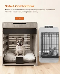 Sugift Dog Crate End Table with Charging Station, Furniture Style Pet Crate Nightstand for Dogs