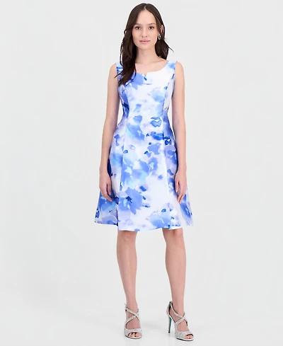 Connected Petite Printed Sleeveless A-Line Dress