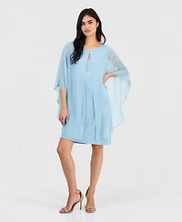 Connected Petite Chiffon-Overlay Cape Dress