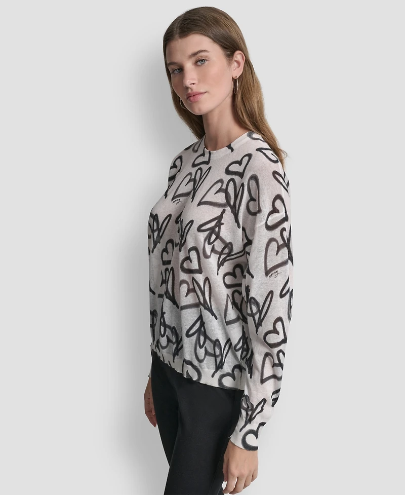 Dkny Women's Long-Sleeve Printed Crew Neck Sweater