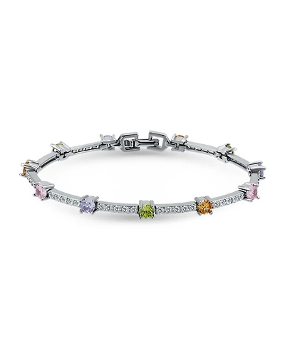 Macy's 3 5/8 ct. t.w 4mm 2mm Round Cubic Zirconia Stone Stations on Pave Link Bracelet, Created for Macy's