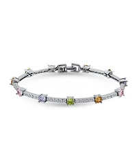 Macy's 3 5/8 ct. t.w 4mm 2mm Round Cubic Zirconia Stone Stations on Pave Link Bracelet, Created for Macy's