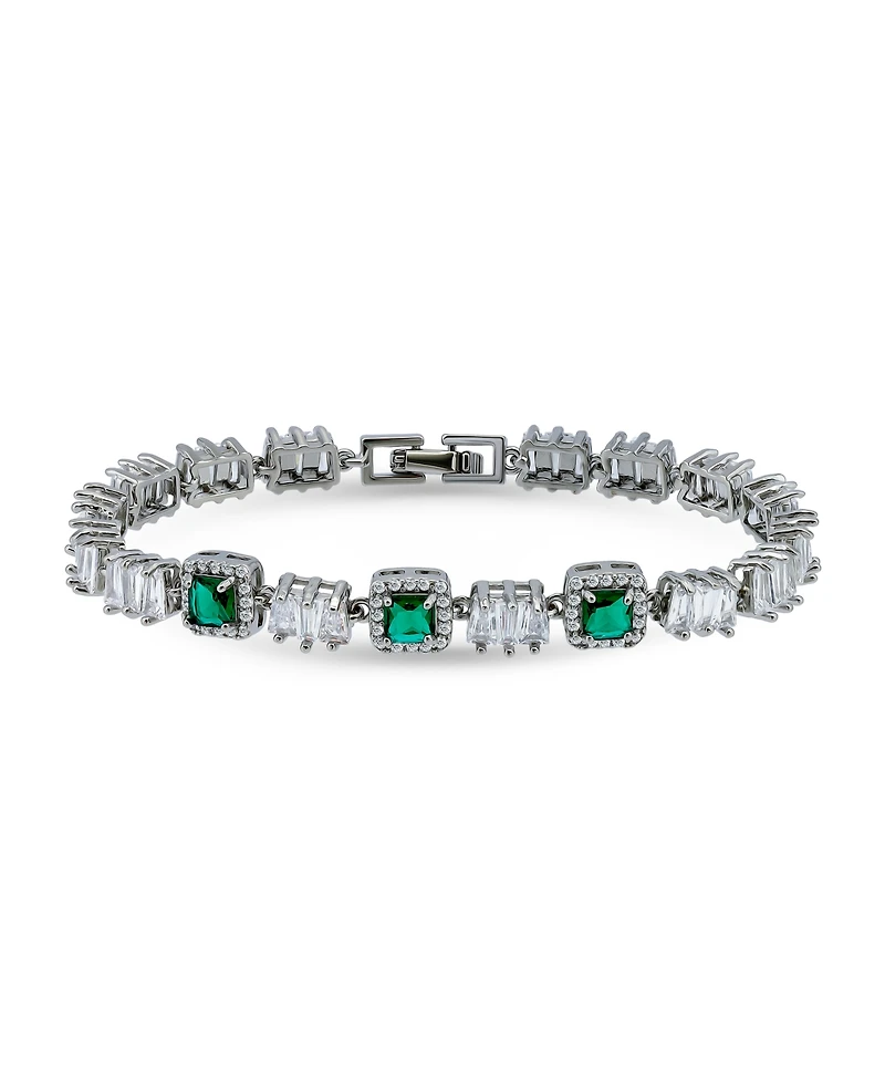 Macy's 16 ct. t.w Cubic Zirconia 5x3 Trapezoid, and 1mm Round Cut Stones 5x5mm Emerald Green Square Cut Glass Stones Bracelet, Created for Macy's
