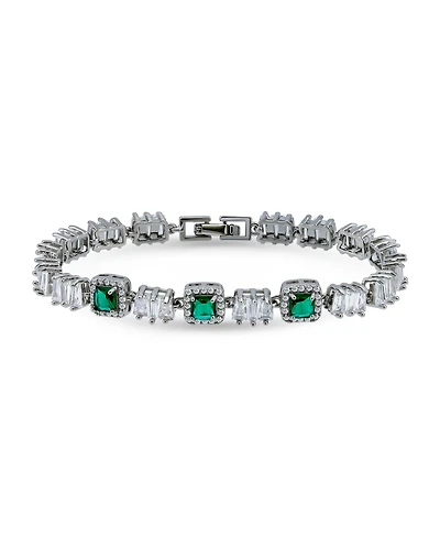 Macy's 16 ct. t.w Cubic Zirconia 5x3 Trapezoid, and 1mm Round Cut Stones 5x5mm Emerald Green Square Cut Glass Stones Bracelet, Created for Macy's